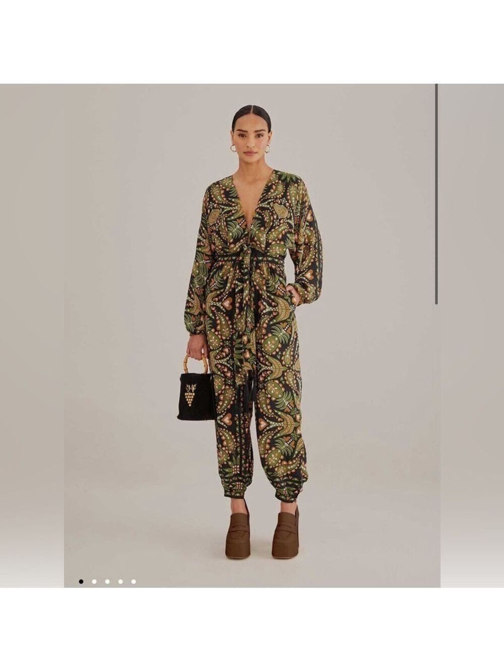 Farm Rio Black Martina Scarf V Neck Jumpsuit